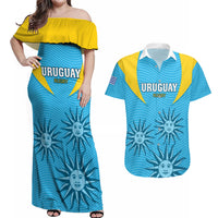 Custom Uruguay Rugby Couples Matching Off Shoulder Maxi Dress and Hawaiian Shirt Los Teros Go 2023 World Cup - Wonder Print Shop