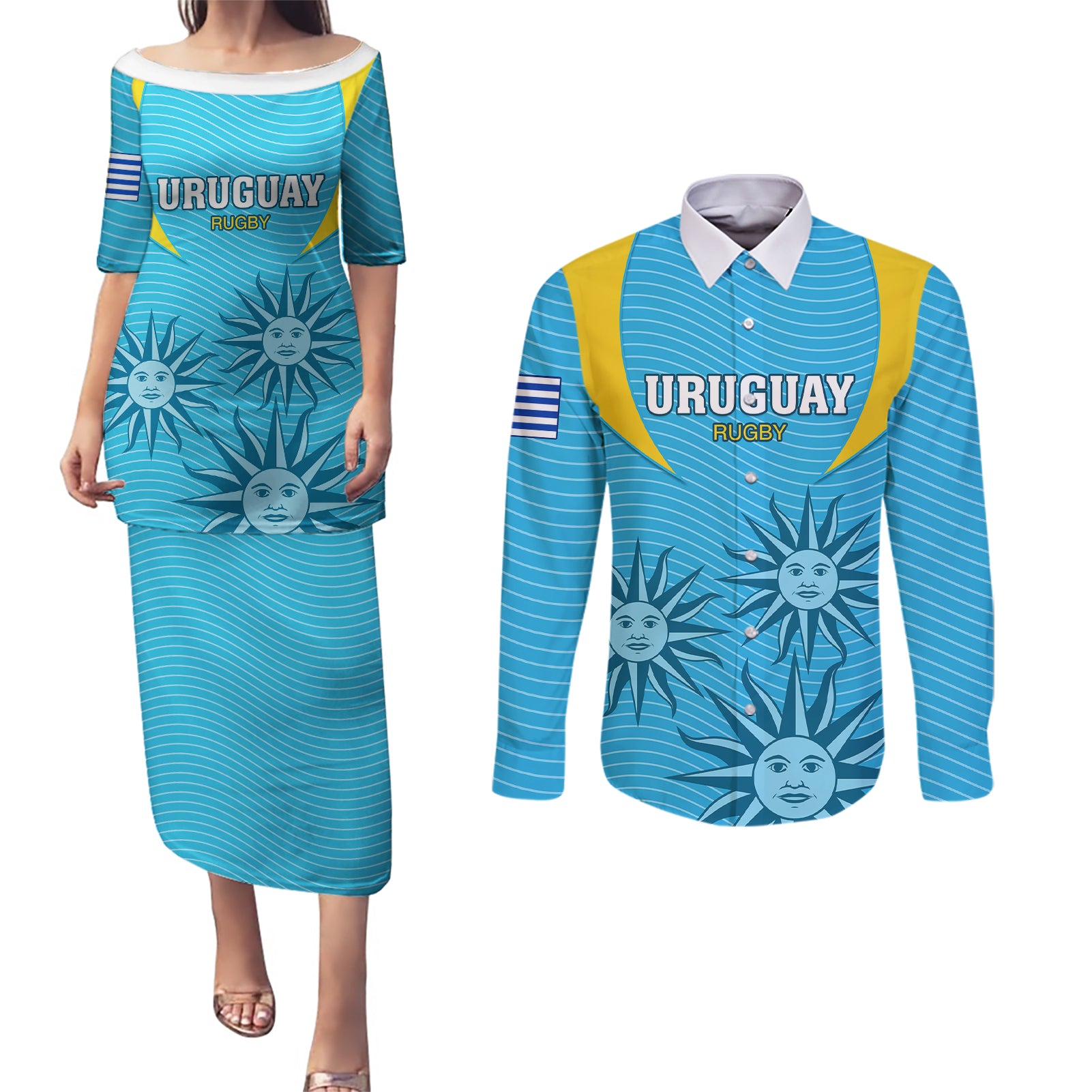 custom-uruguay-rugby-couples-matching-puletasi-dress-and-long-sleeve-button-shirts-los-teros-go-2023-world-cup