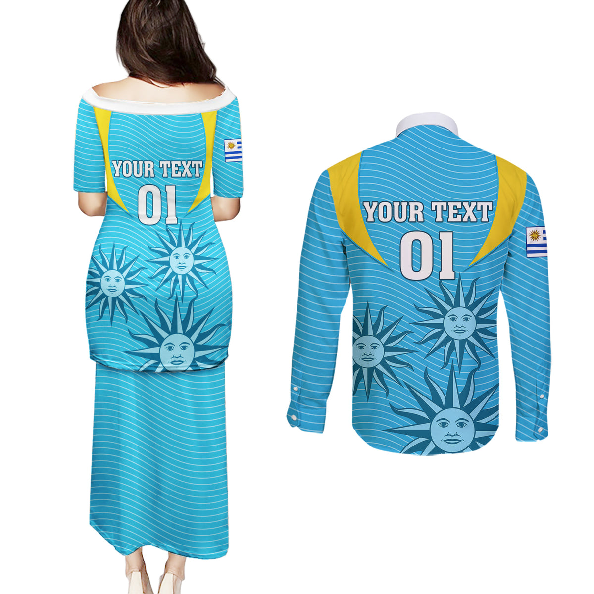 Custom Uruguay Rugby Couples Matching Puletasi Dress and Long Sleeve Button Shirts Los Teros Go 2023 World Cup - Wonder Print Shop