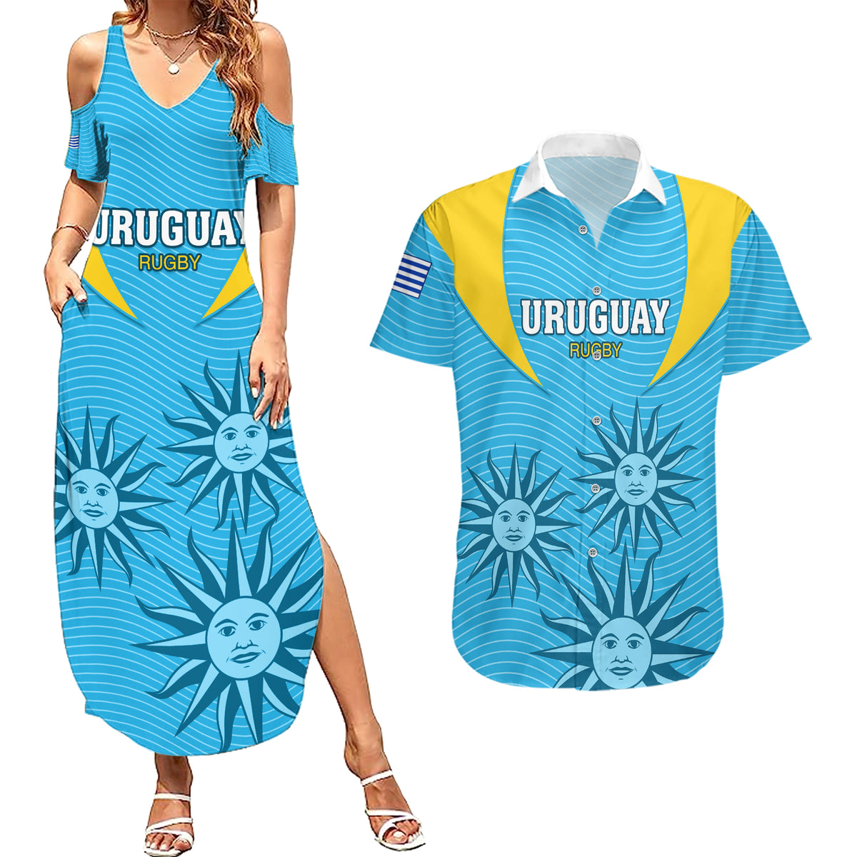 Custom Uruguay Rugby Couples Matching Summer Maxi Dress and Hawaiian Shirt Los Teros Go 2023 World Cup - Wonder Print Shop