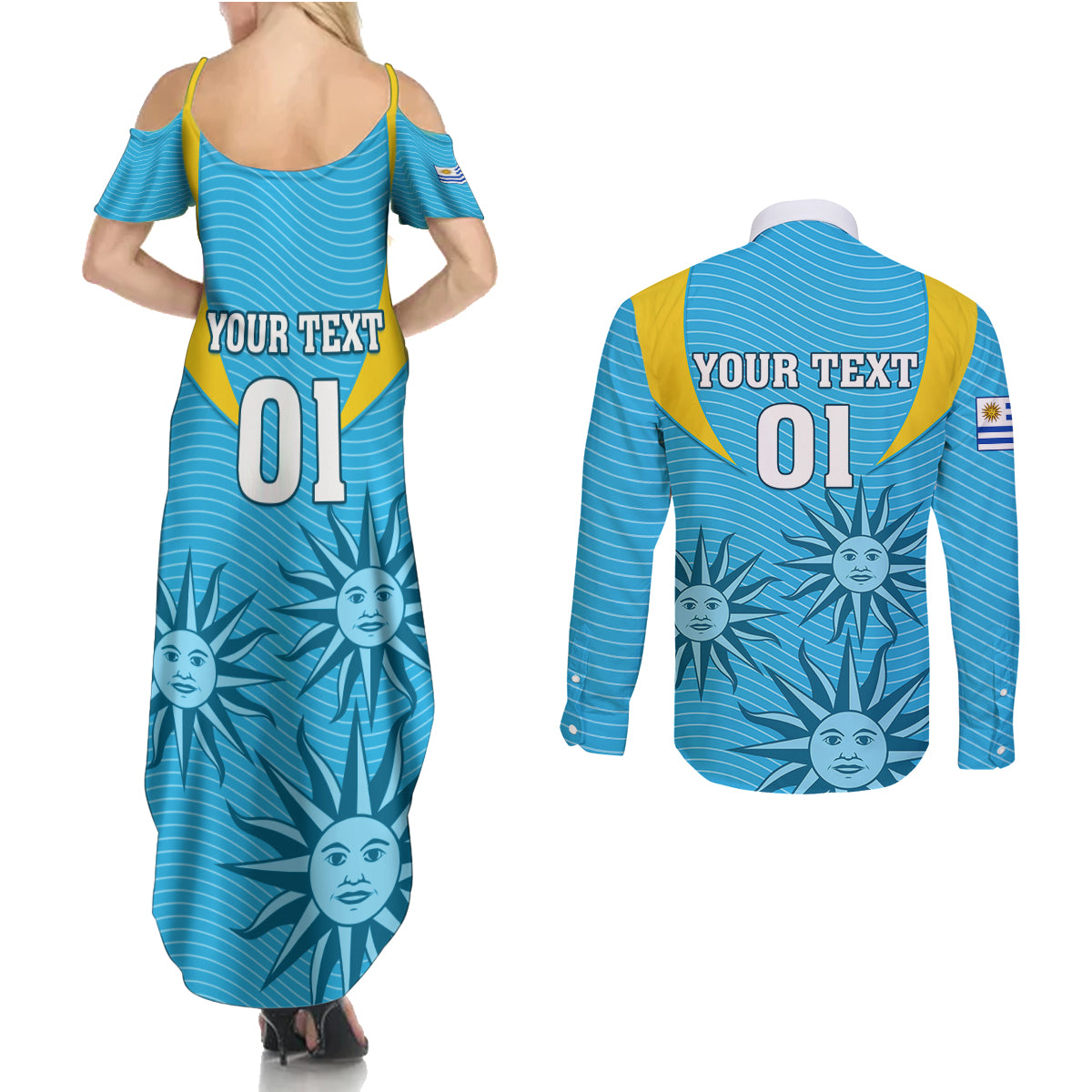 Custom Uruguay Rugby Couples Matching Summer Maxi Dress and Long Sleeve Button Shirts Los Teros Go 2023 World Cup - Wonder Print Shop