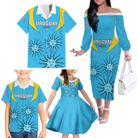 Custom Uruguay Rugby Family Matching Off Shoulder Long Sleeve Dress and Hawaiian Shirt Los Teros Go 2023 World Cup - Wonder Print Shop