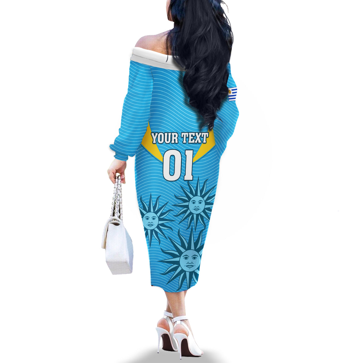 Custom Uruguay Rugby Family Matching Off Shoulder Long Sleeve Dress and Hawaiian Shirt Los Teros Go 2023 World Cup - Wonder Print Shop