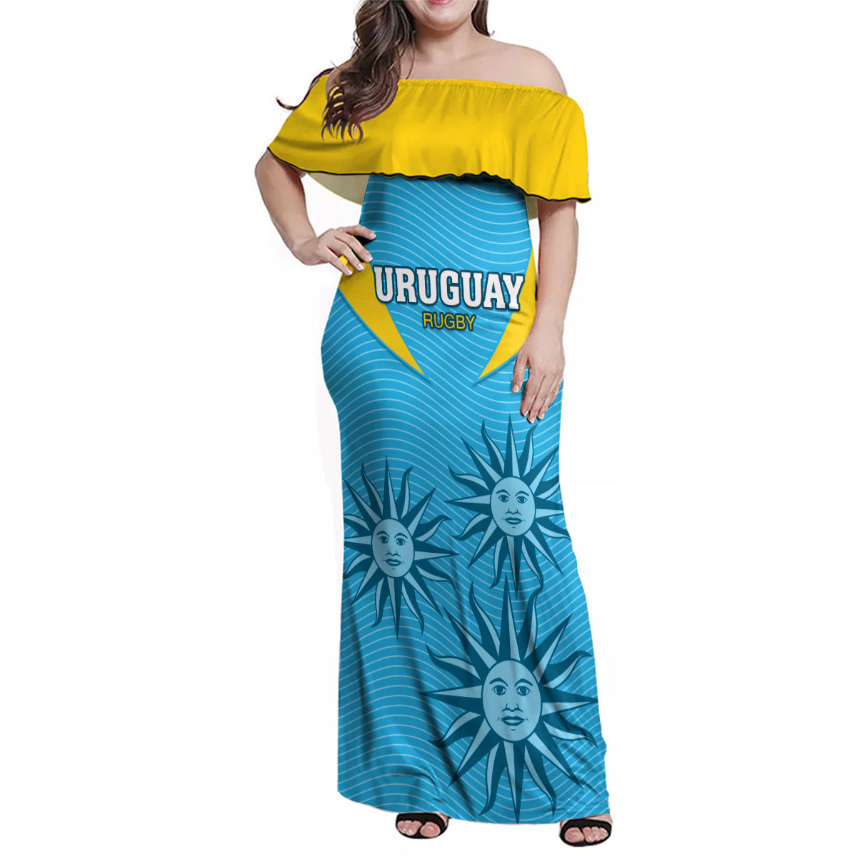 Custom Uruguay Rugby Family Matching Off Shoulder Maxi Dress and Hawaiian Shirt Los Teros Go 2023 World Cup - Wonder Print Shop