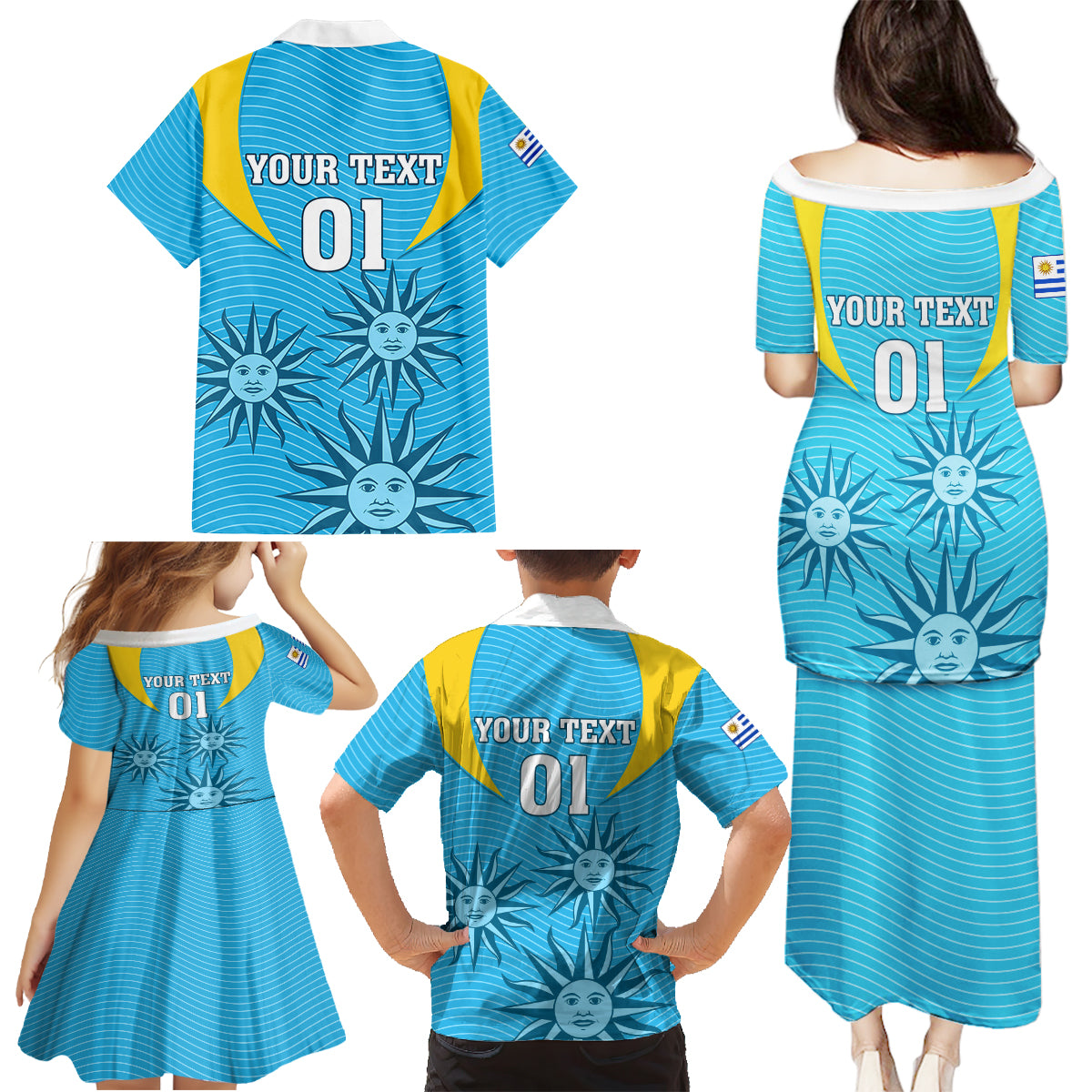 Custom Uruguay Rugby Family Matching Puletasi Dress and Hawaiian Shirt Los Teros Go 2023 World Cup - Wonder Print Shop