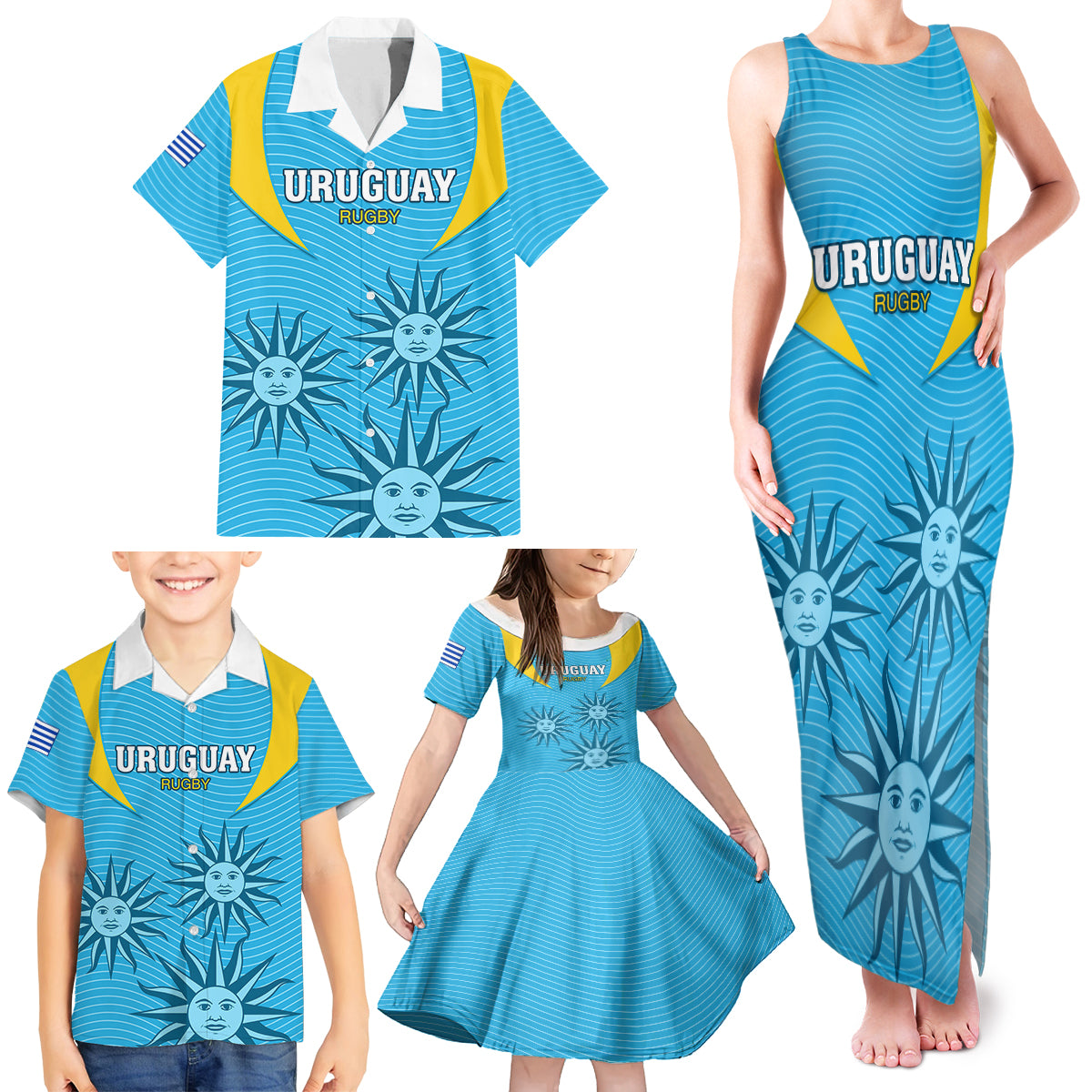 Custom Uruguay Rugby Family Matching Tank Maxi Dress and Hawaiian Shirt Los Teros Go 2023 World Cup - Wonder Print Shop