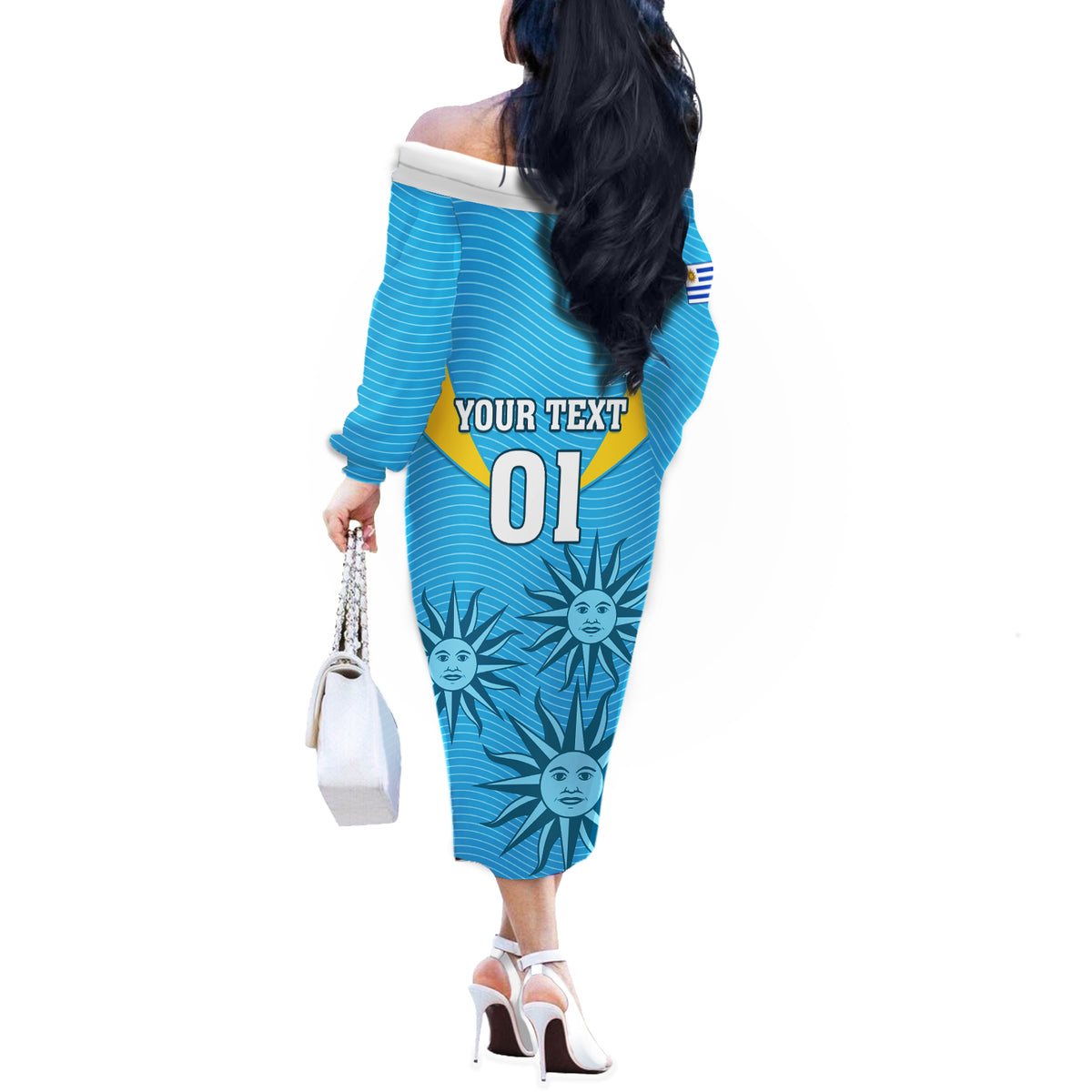 Custom Uruguay Rugby Off The Shoulder Long Sleeve Dress Los Teros Go 2023 World Cup - Wonder Print Shop