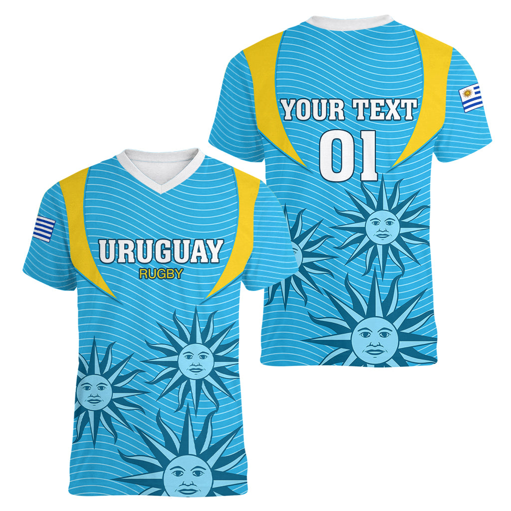 Custom Uruguay Rugby Women V Neck T Shirt Los Teros Go 2023 World Cup - Wonder Print Shop
