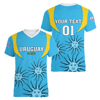 Custom Uruguay Rugby Women V Neck T Shirt Los Teros Go 2023 World Cup - Wonder Print Shop