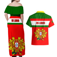 Portugal Rugby Couples Matching Off Shoulder Maxi Dress and Hawaiian Shirt Os Lobos Go 2023 World Cup - Wonder Print Shop