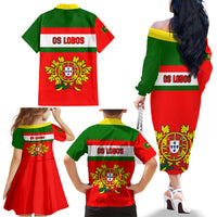 Portugal Rugby Family Matching Off Shoulder Long Sleeve Dress and Hawaiian Shirt Os Lobos Go 2023 World Cup - Wonder Print Shop