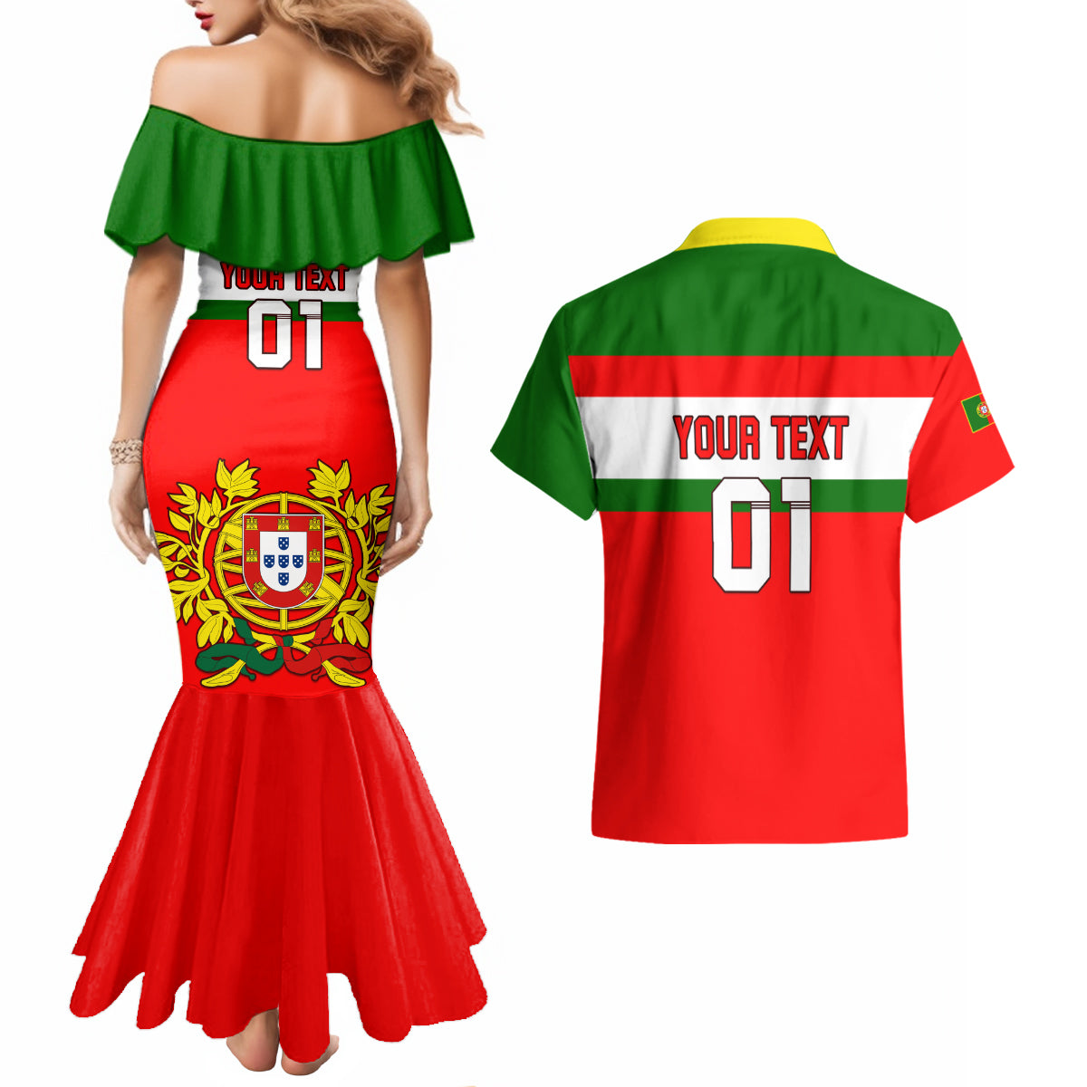 Custom Portugal Rugby Couples Matching Mermaid Dress and Hawaiian Shirt Os Lobos Go 2023 World Cup - Wonder Print Shop