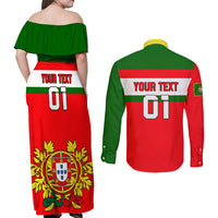Custom Portugal Rugby Couples Matching Off Shoulder Maxi Dress and Long Sleeve Button Shirts Os Lobos Go 2023 World Cup - Wonder Print Shop