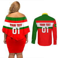 Custom Portugal Rugby Couples Matching Off Shoulder Short Dress and Long Sleeve Button Shirts Os Lobos Go 2023 World Cup - Wonder Print Shop