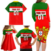 Custom Portugal Rugby Family Matching Long Sleeve Bodycon Dress and Hawaiian Shirt Os Lobos Go 2023 World Cup - Wonder Print Shop