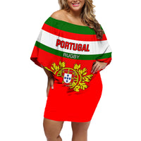 Custom Portugal Rugby Family Matching Off Shoulder Short Dress and Hawaiian Shirt Os Lobos Go 2023 World Cup - Wonder Print Shop
