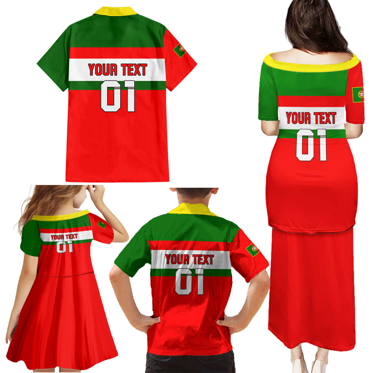 Custom Portugal Rugby Family Matching Puletasi Dress and Hawaiian Shirt Os Lobos Go 2023 World Cup - Wonder Print Shop