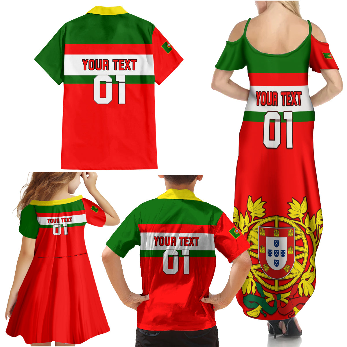 Custom Portugal Rugby Family Matching Summer Maxi Dress and Hawaiian Shirt Os Lobos Go 2023 World Cup - Wonder Print Shop