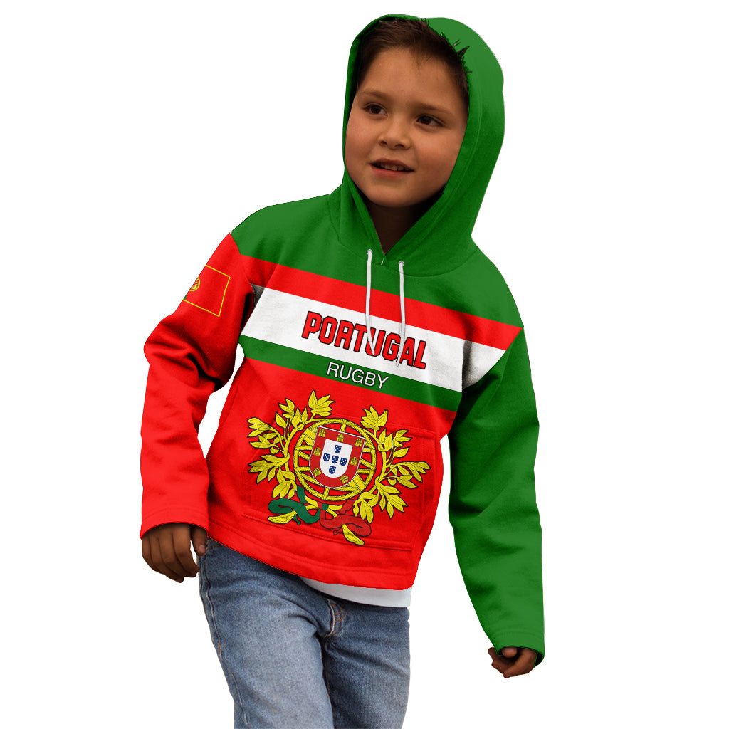 Custom Portugal Rugby Kid Hoodie Os Lobos Go 2023 World Cup - Wonder Print Shop
