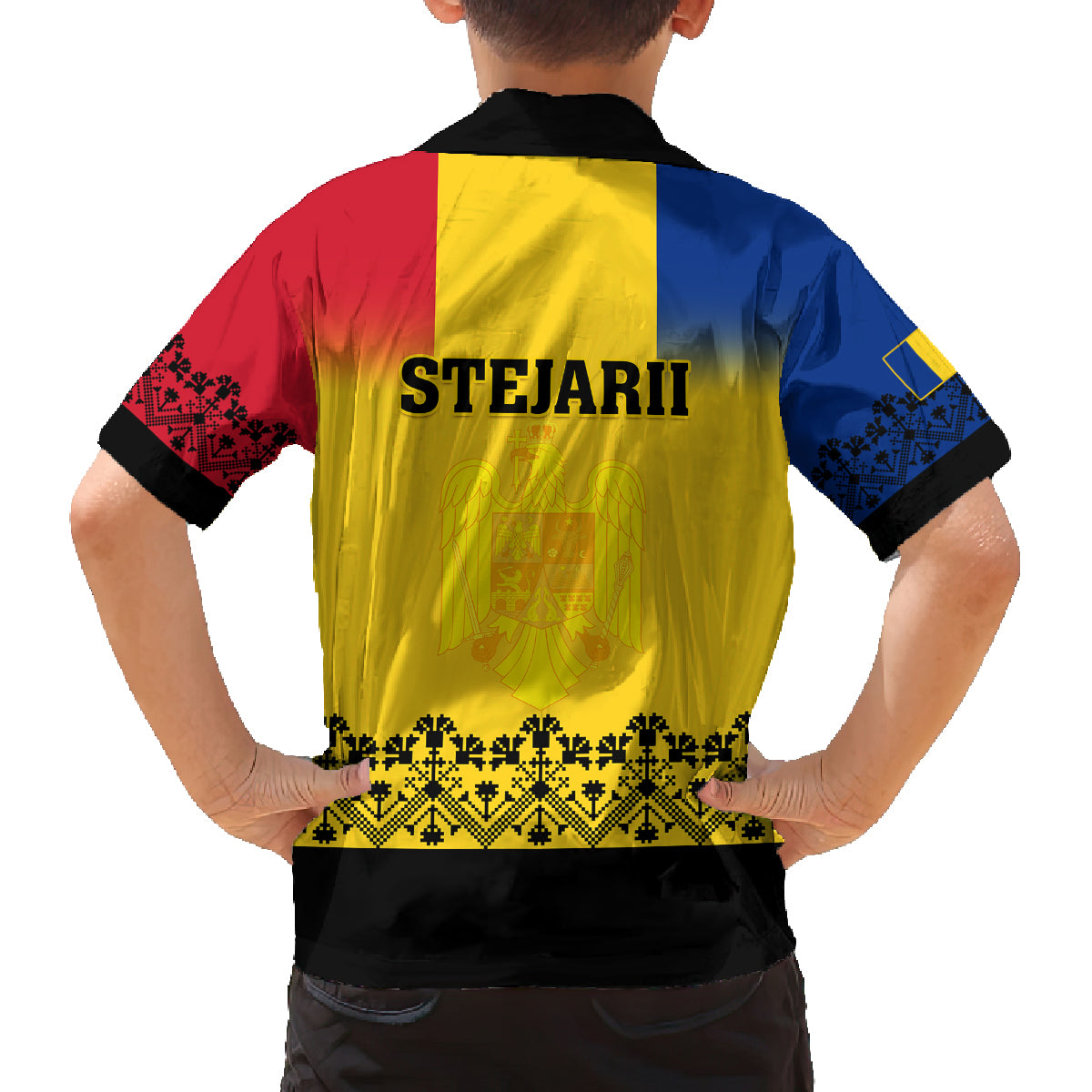 Romania Rugby Family Matching Puletasi Dress and Hawaiian Shirt Stejarii Go 2023 World Cup - Wonder Print Shop