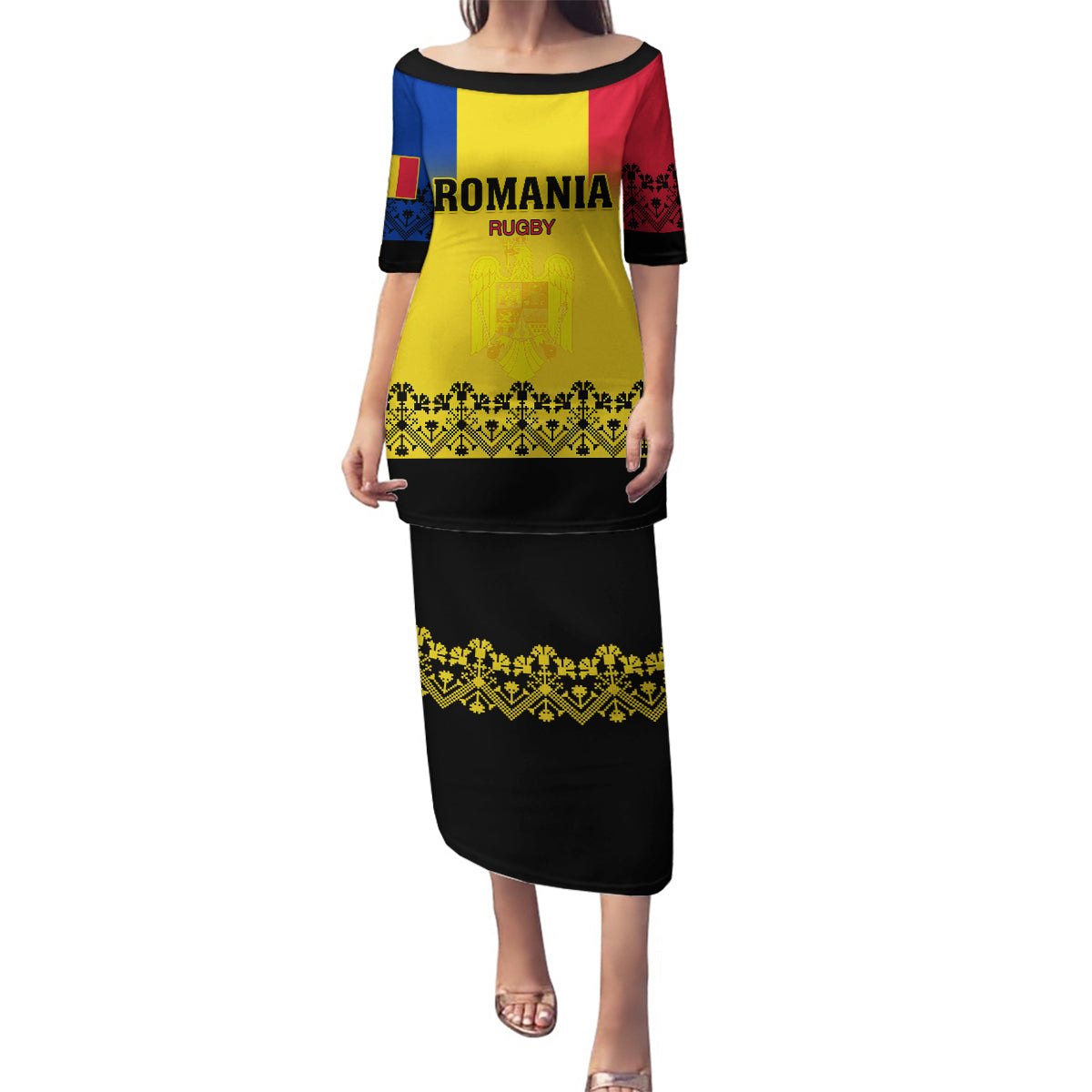 Romania Rugby Family Matching Puletasi Dress and Hawaiian Shirt Stejarii Go 2023 World Cup - Wonder Print Shop