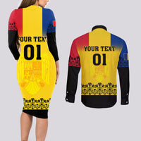 Custom Romania Rugby Couples Matching Long Sleeve Bodycon Dress and Long Sleeve Button Shirts Stejarii Go 2023 World Cup - Wonder Print Shop