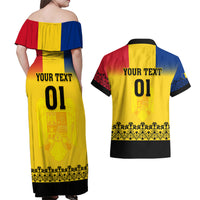 Custom Romania Rugby Couples Matching Off Shoulder Maxi Dress and Hawaiian Shirt Stejarii Go 2023 World Cup - Wonder Print Shop