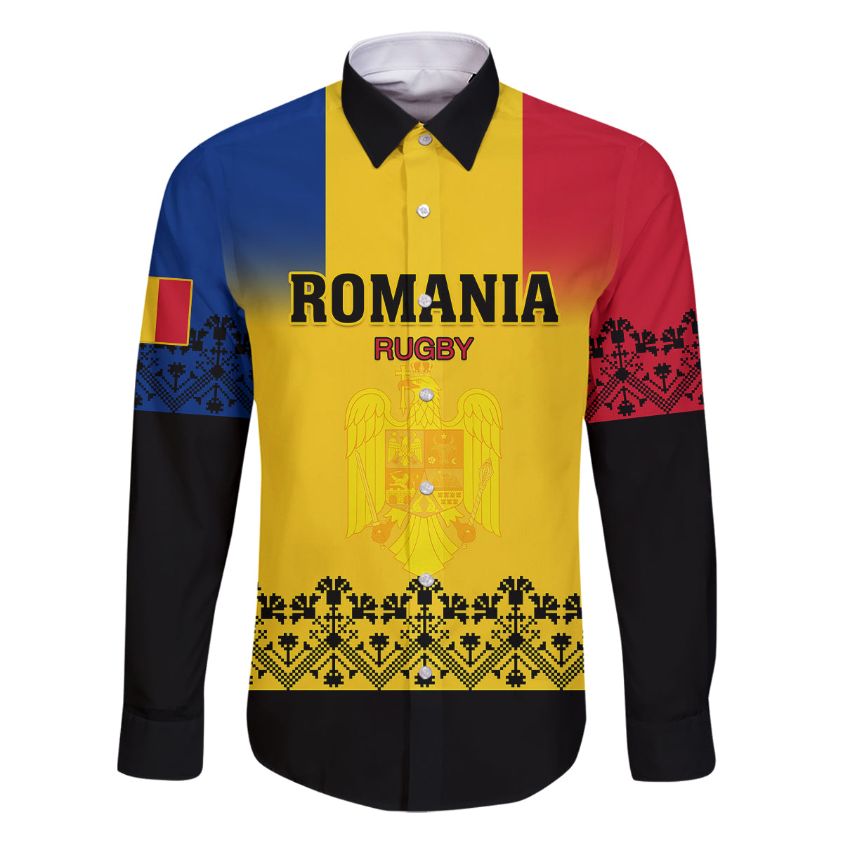 Custom Romania Rugby Family Matching Off Shoulder Long Sleeve Dress and Hawaiian Shirt Stejarii Go 2023 World Cup - Wonder Print Shop