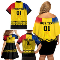 Custom Romania Rugby Family Matching Off Shoulder Short Dress and Hawaiian Shirt Stejarii Go 2023 World Cup - Wonder Print Shop