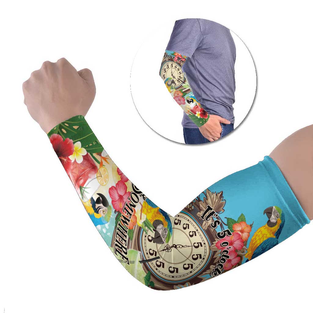 Personalized It's 5 o'clock Somewhere Arm Sleeves Hawaiian Tropical Parrots - Wonder Print Shop