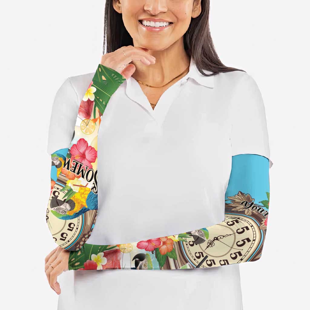 Personalized It's 5 o'clock Somewhere Arm Sleeves Hawaiian Tropical Parrots - Wonder Print Shop