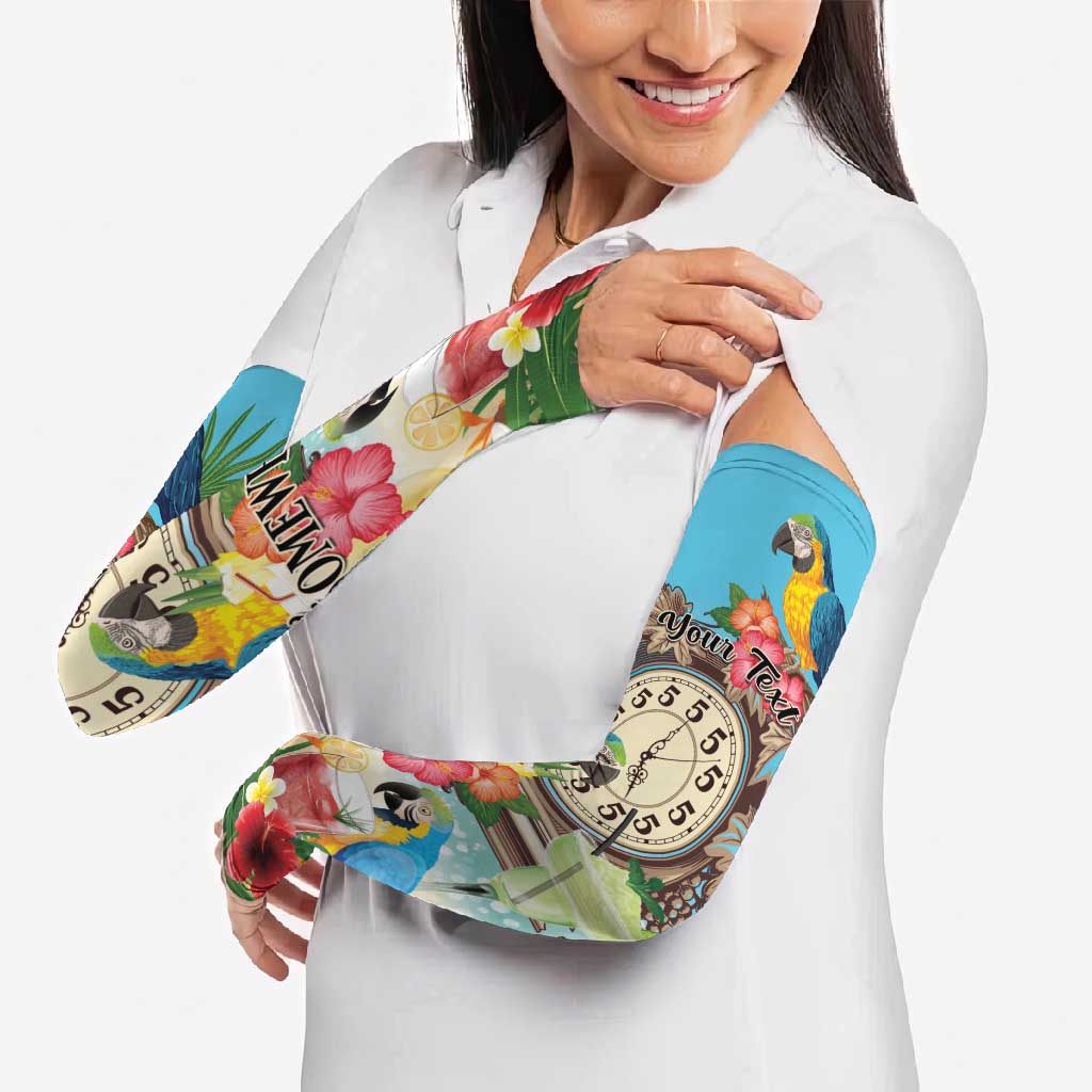 Personalized It's 5 o'clock Somewhere Arm Sleeves Hawaiian Tropical Parrots - Wonder Print Shop
