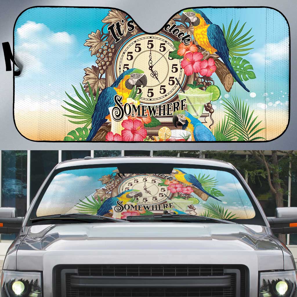 It's 5 o'clock Somewhere Auto Sun Shade Hawaiian Tropical Parrots - Wonder Print Shop