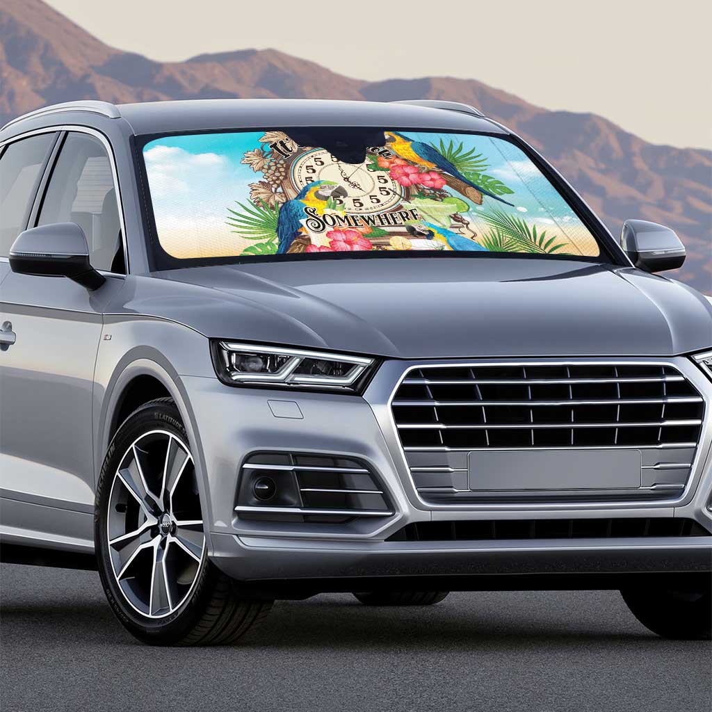 It's 5 o'clock Somewhere Auto Sun Shade Hawaiian Tropical Parrots - Wonder Print Shop