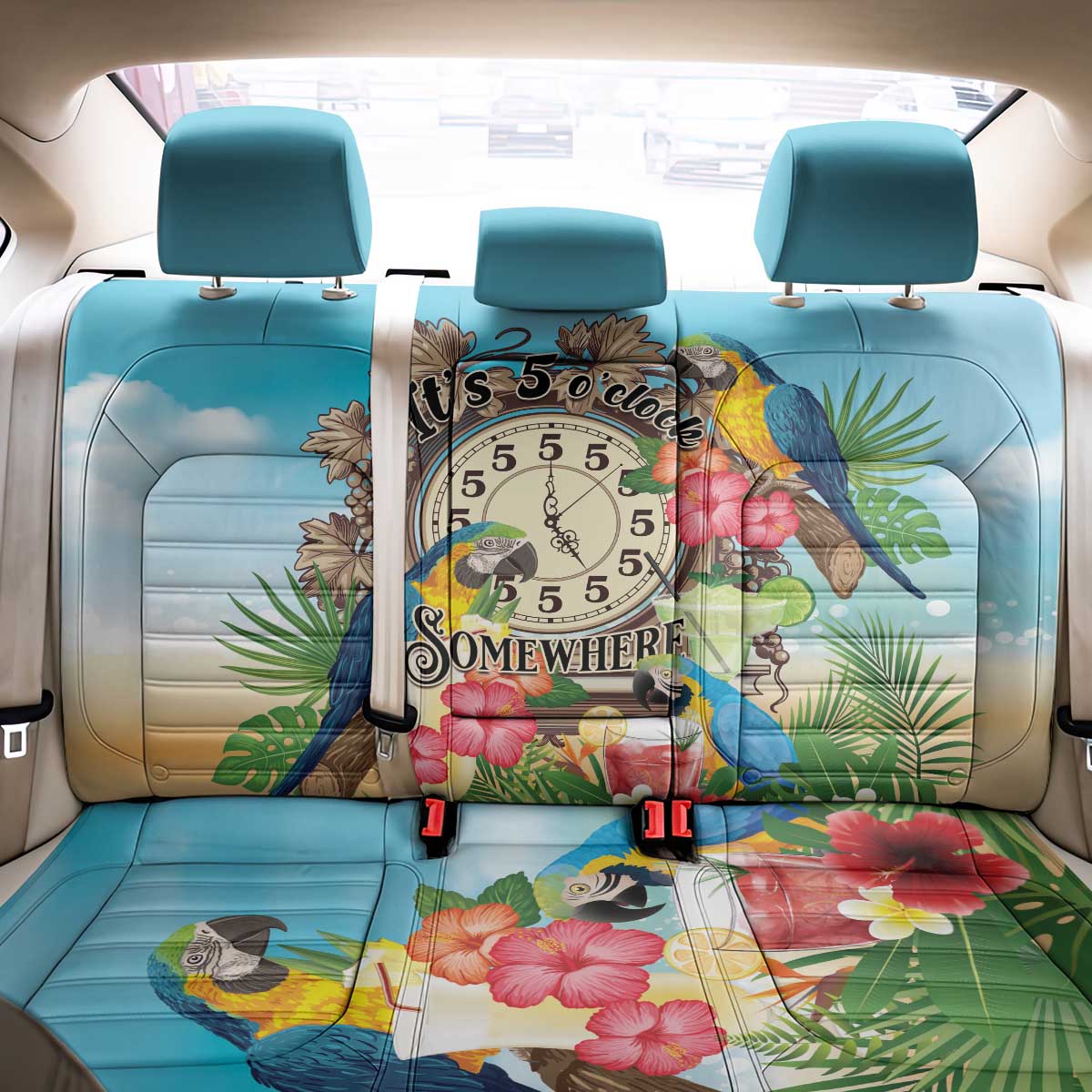 It's 5 o'clock Somewhere Back Car Seat Cover Hawaiian Tropical Parrots - Wonder Print Shop