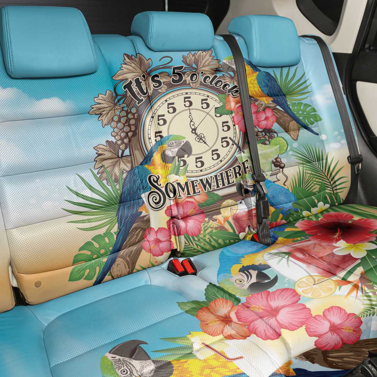 It's 5 o'clock Somewhere Back Car Seat Cover Hawaiian Tropical Parrots - Wonder Print Shop