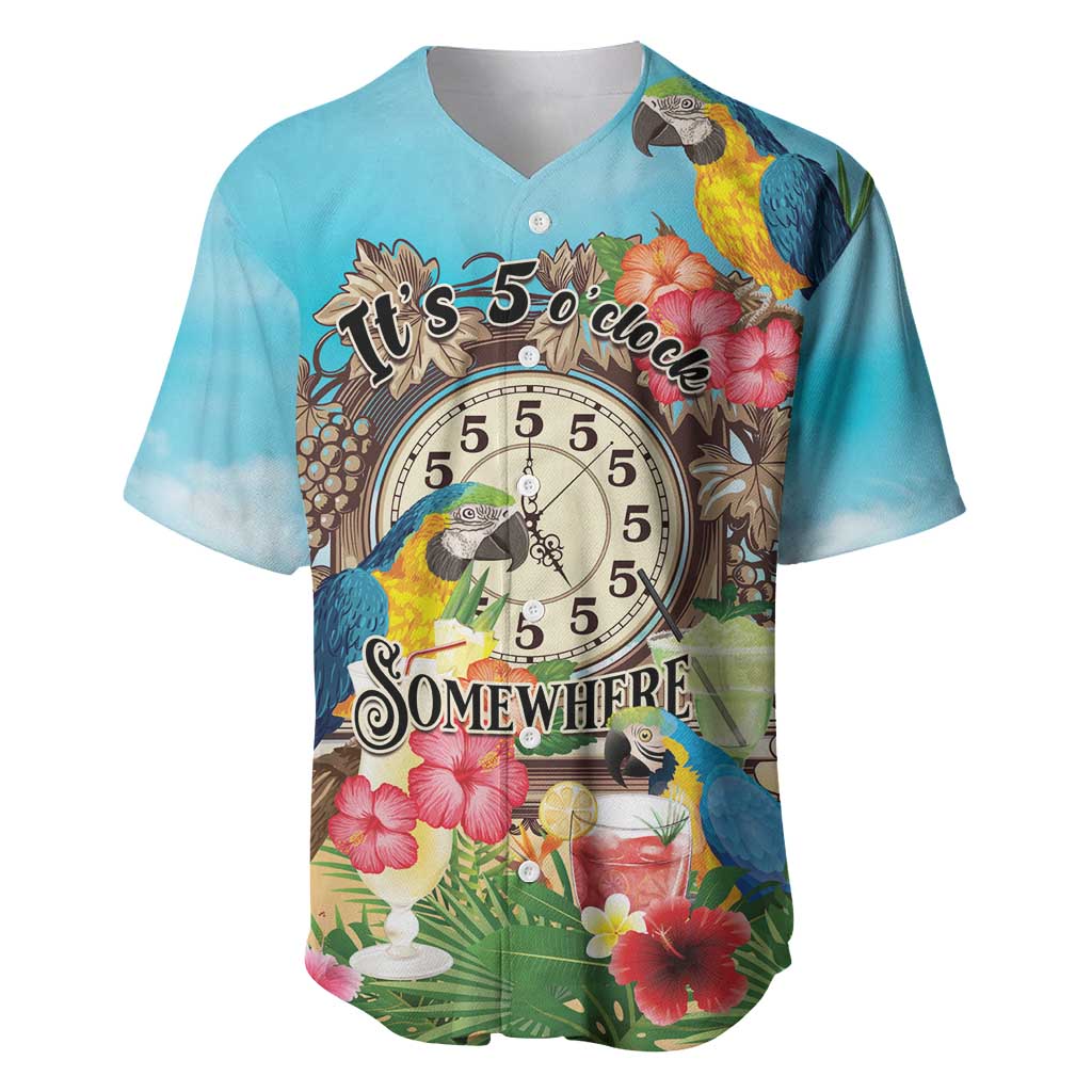 Personalized It's 5 o'clock Somewhere Baseball Jersey Hawaiian Tropical Parrots - Wonder Print Shop