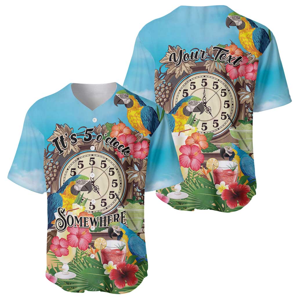 Personalized It's 5 o'clock Somewhere Baseball Jersey Hawaiian Tropical Parrots - Wonder Print Shop