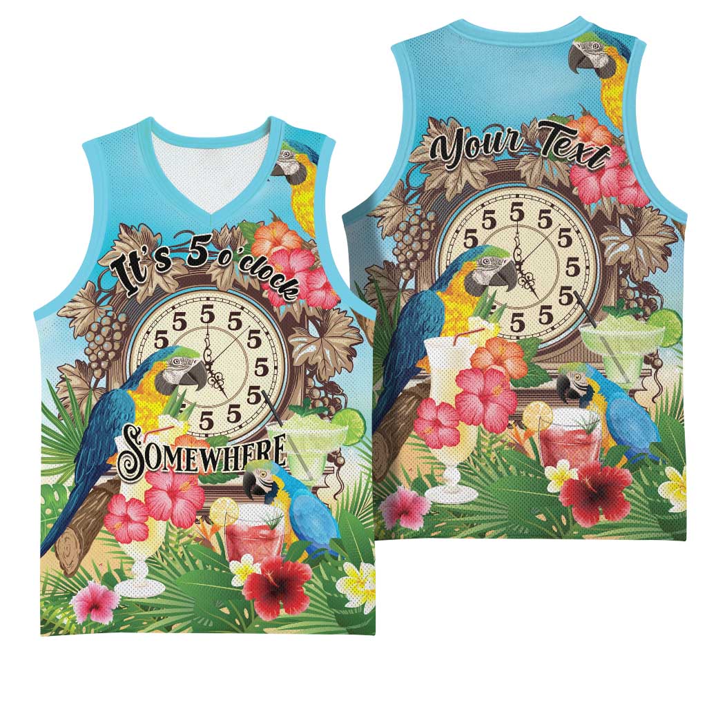 Personalized It's 5 o'clock Somewhere Basketball Jersey Hawaiian Tropical Parrots - Wonder Print Shop