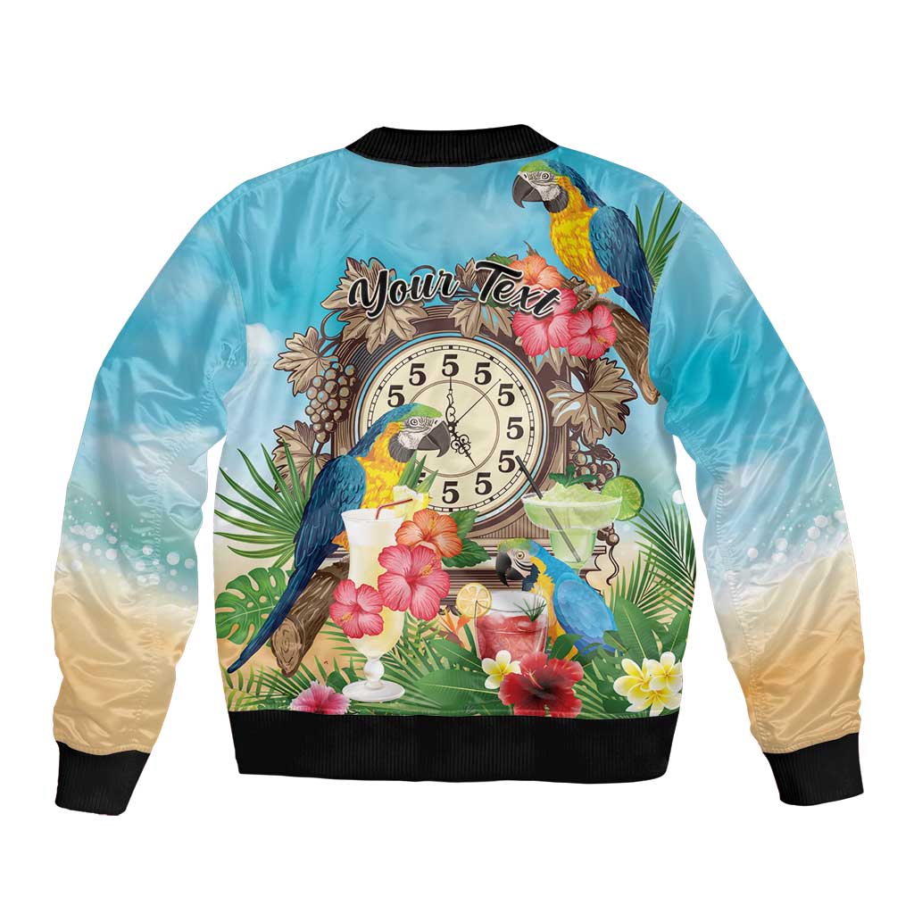 Personalized It's 5 o'clock Somewhere Bomber Jacket Hawaiian Tropical Parrots - Wonder Print Shop