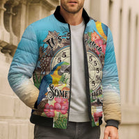 Personalized It's 5 o'clock Somewhere Bomber Puffer Jacket Hawaiian Tropical Parrots - Wonder Print Shop