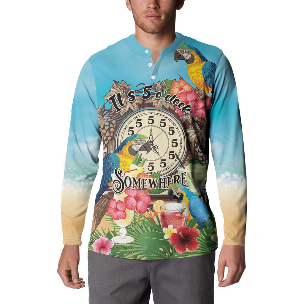 Personalized It's 5 o'clock Somewhere Button Sweatshirt Hawaiian Tropical Parrots - Wonder Print Shop