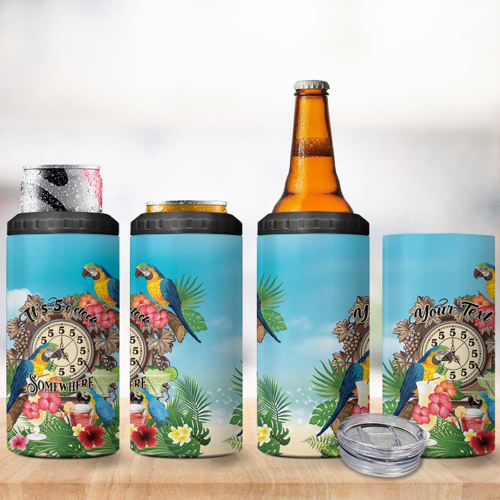 Personalized It's 5 o'clock Somewhere 4 in 1 Can Cooler Tumbler Hawaiian Tropical Parrots - Wonder Print Shop