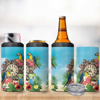 Personalized It's 5 o'clock Somewhere 4 in 1 Can Cooler Tumbler Hawaiian Tropical Parrots - Wonder Print Shop