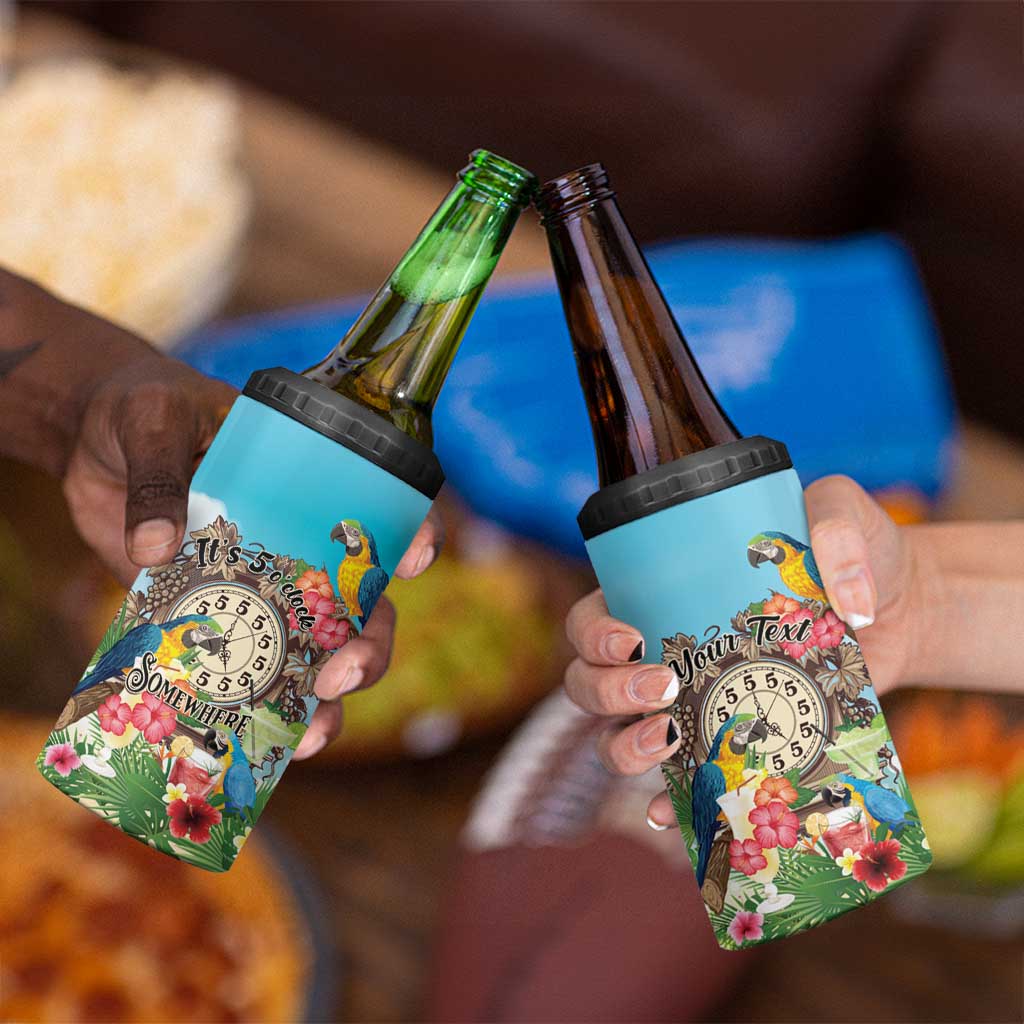 Personalized It's 5 o'clock Somewhere 4 in 1 Can Cooler Tumbler Hawaiian Tropical Parrots - Wonder Print Shop