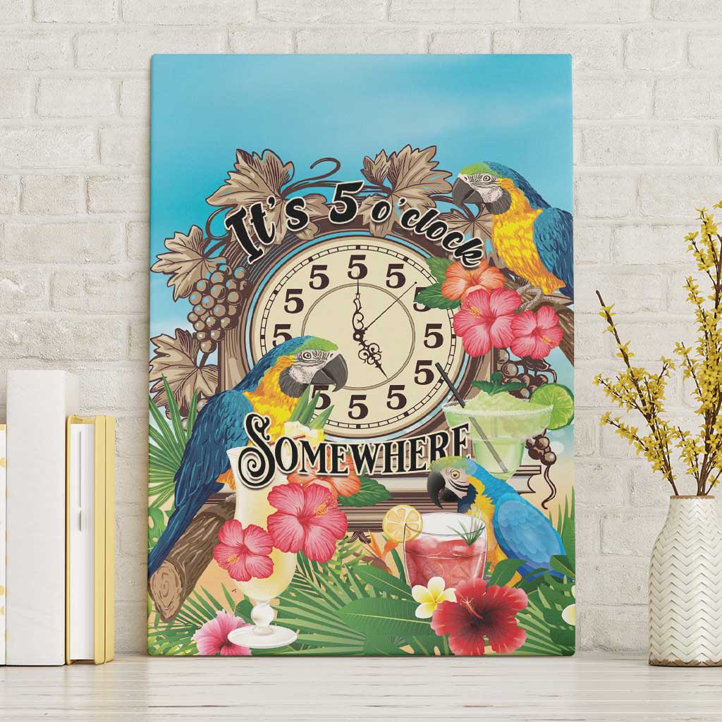 It's 5 o'clock Somewhere Canvas Wall Art Hawaiian Tropical Parrots - Wonder Print Shop
