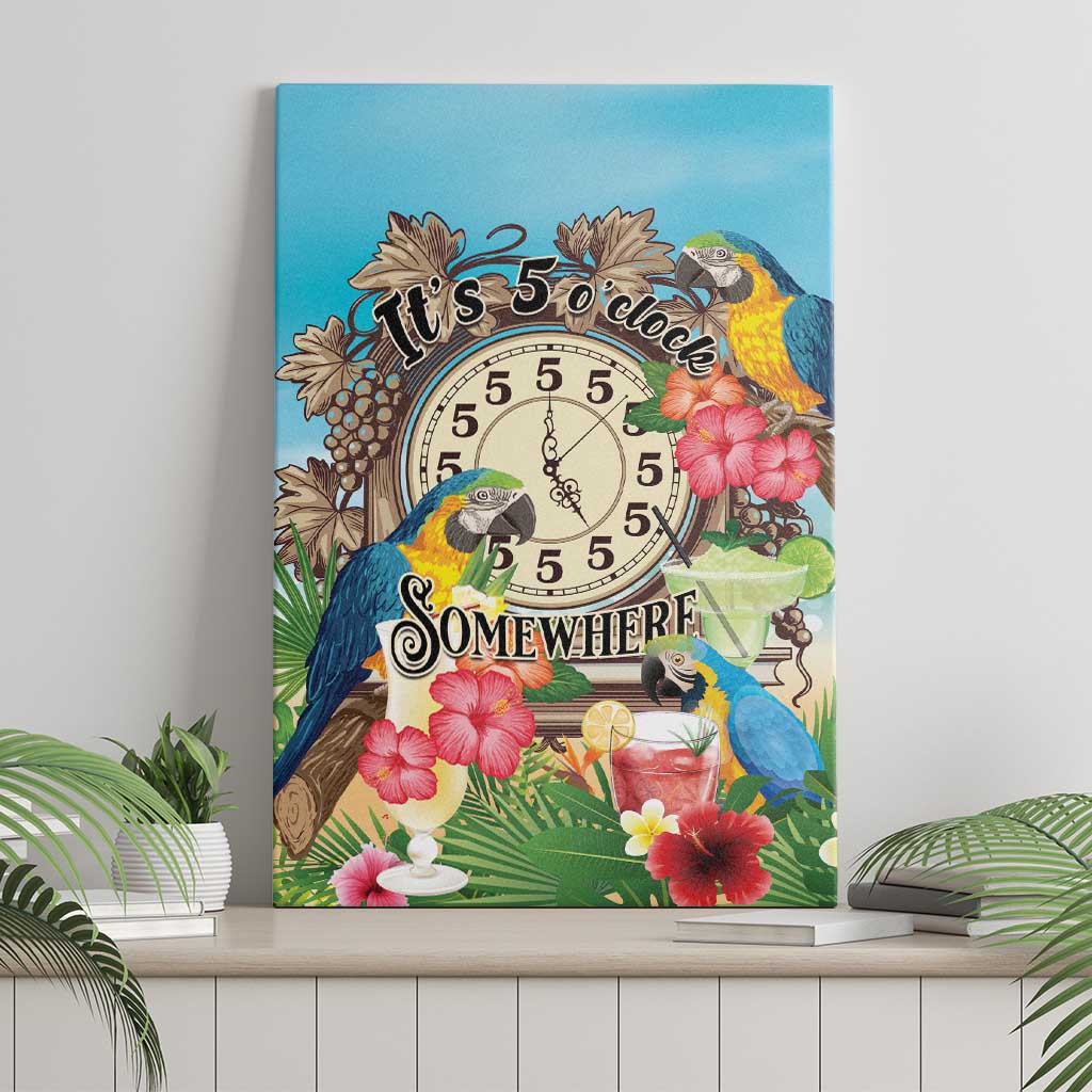 It's 5 o'clock Somewhere Canvas Wall Art Hawaiian Tropical Parrots - Wonder Print Shop