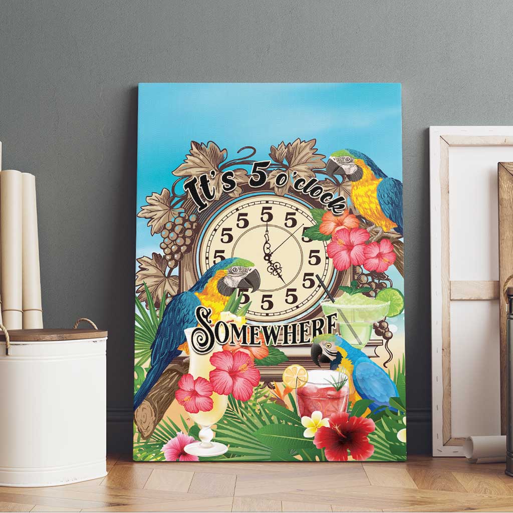 It's 5 o'clock Somewhere Canvas Wall Art Hawaiian Tropical Parrots - Wonder Print Shop