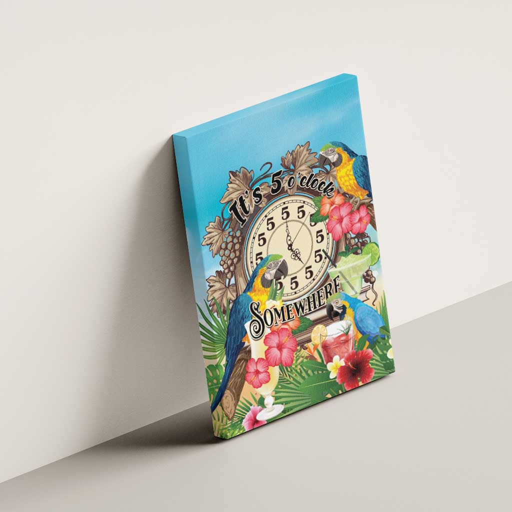 It's 5 o'clock Somewhere Canvas Wall Art Hawaiian Tropical Parrots - Wonder Print Shop