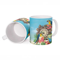 Personalized It's 5 o'clock Somewhere Ceramic Mug Hawaiian Tropical Parrots - Wonder Print Shop